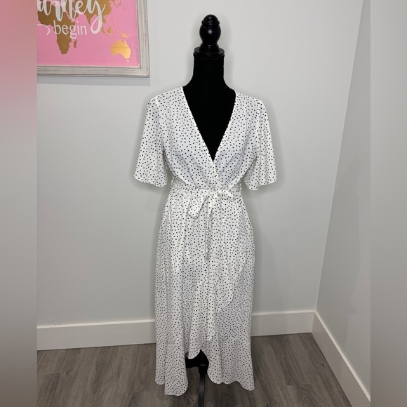 Hyfve Polka Dot Belted Flowy V-Neck Dress (S) - Picture 2 of 7